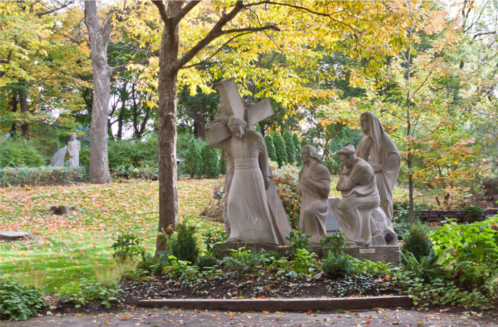 Contemporary statues in the gardens at St Joseph's Oratory, Montreal.
