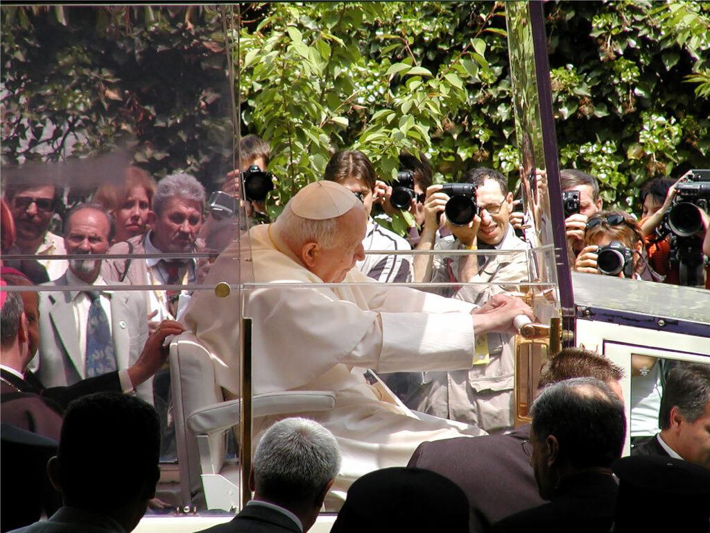 Pope John Paul ii greeting pilgrims in Sofia, Bulgaria